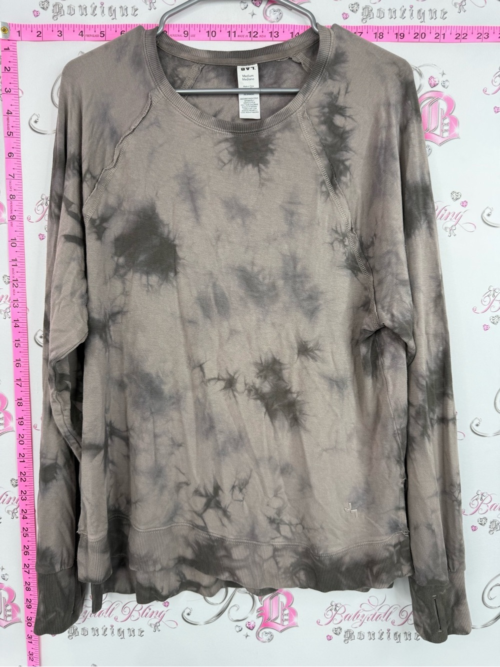 JoyLab sweater pull over marble print Taupe and Charcoal Tie-Dye Crewneck